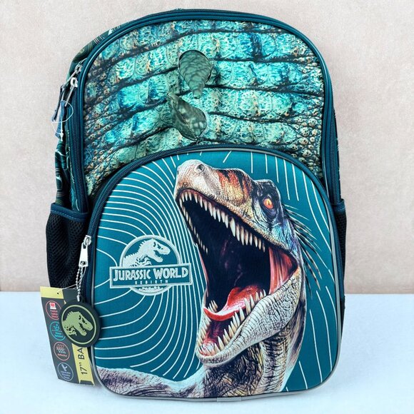 Jurassic World Kids Dinosaur Backpack 17'' Strap Reflective Water Resistant NWT - Picture 1 of 7